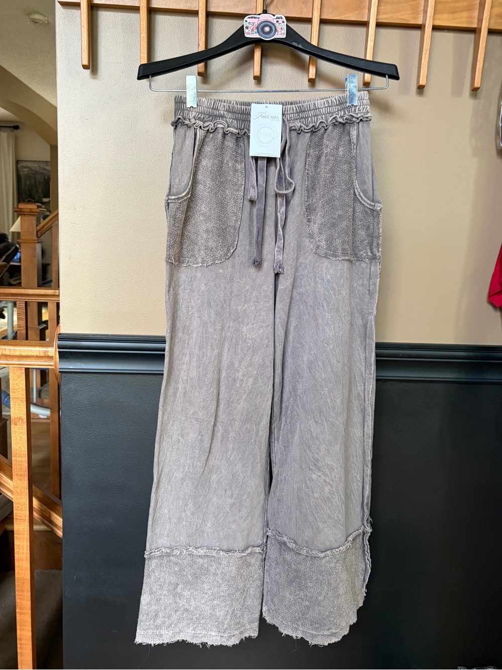 NWT Washed Wide-Leg Drawstring Pants - Taupe Size S
